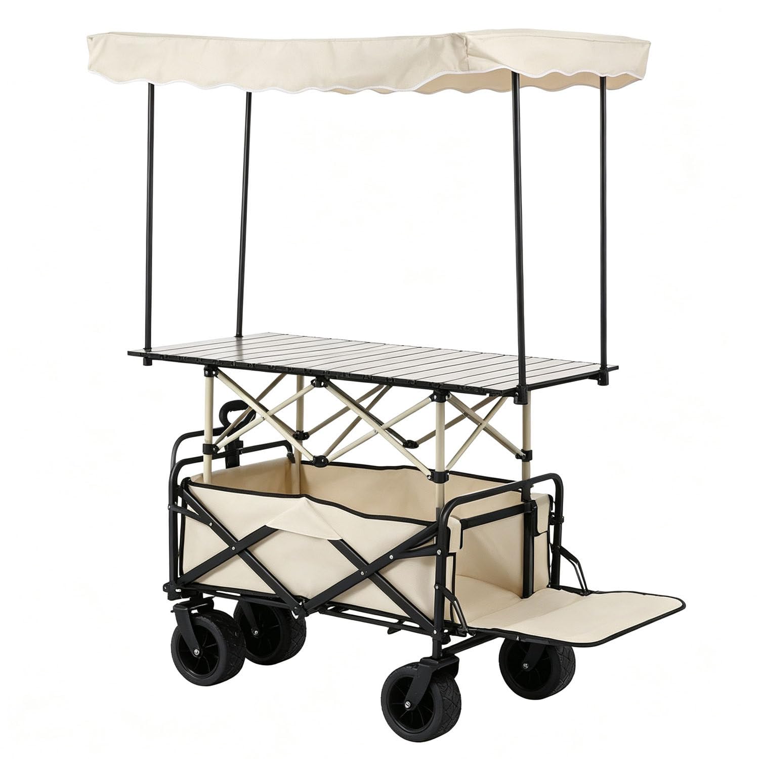 GYKOZY Portable Mobile Street Vendor Food Cart Market Stall Table, Foldable Wagon Cart with Canopy, Heavy Duty Garden Cart with Wheels, for Market Street Food & Events (Multicolor)