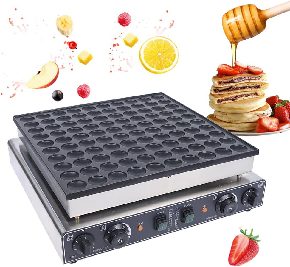 100PCS Mini Dutch Pancake Baker, Electric Waffle Maker Machine Nonstick, Poffertjes Maker Dorayaki Baker 1.8 Inches for Home and Restaurants, 110V, 3400W