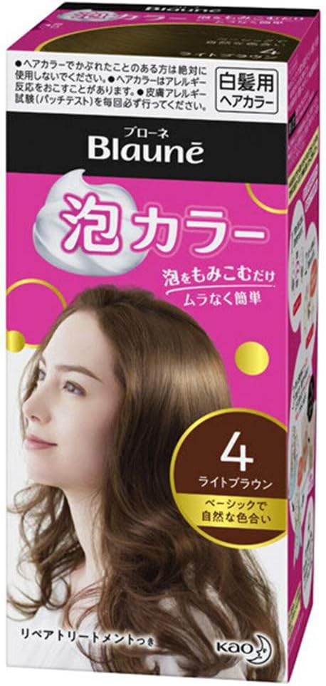 Kao Blaune Bubble Hair Color For Gray Hair - 4 Light Brown (Green Tea Set)