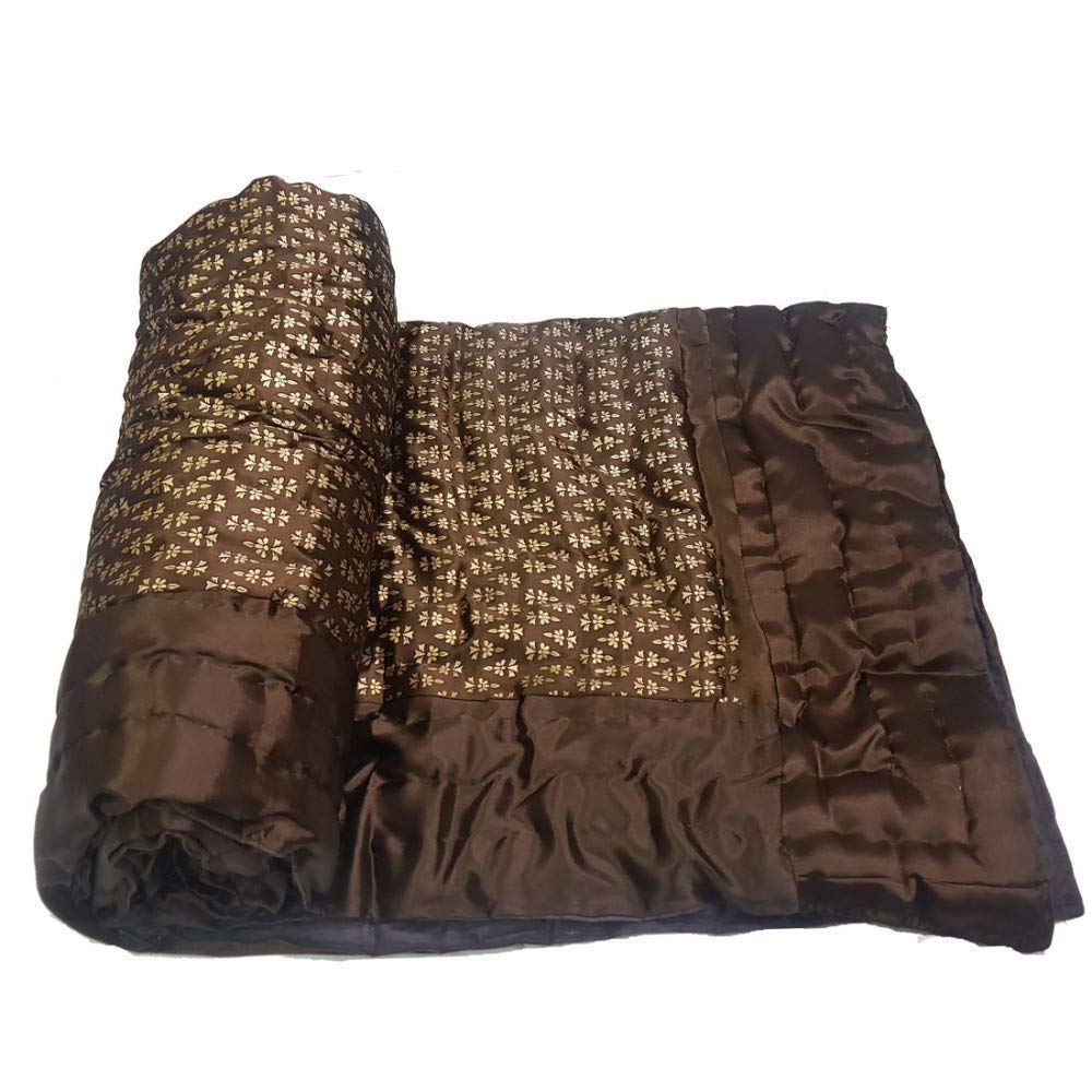 Namaste India Silk Single Bed Jaipuri Razai Quilt Light Weight with Cotton Filling – Floral, Brown(Pack of 2)