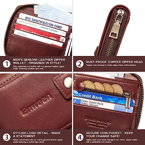 Mens Wallet with Zipper, RFID Blocking Secure Genuine Leather Bifold Zip Around Wallets Multi with Credit Card Holder4
