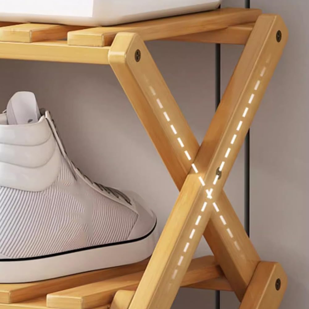 9 Tier Bamboo Shoe Rack, No-Assembly Bamboo Shoe Storage Rack, Foldable Vertical Shoe Rack, Space-Saving Organizer (Brown, 9 Layers)