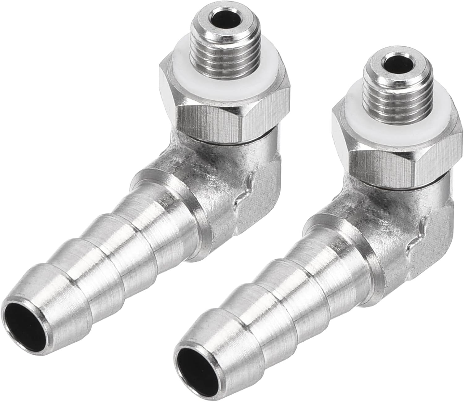 MECCANIXITY Nickel-Plated Copper Hose Barb Fitting Elbow 6mm Barbed M6x1 Male Thread Right Angle Pipe Connector with Washer Pack of 2