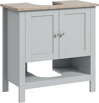 kleankin Pedestal Sink Storage Cabinet, Under Sink Cabinet, Bathroom Vanity Cabinet with Adjustable Shelf and Open Bottom Shelf, 23.5"x11.75"x23.5", Gray