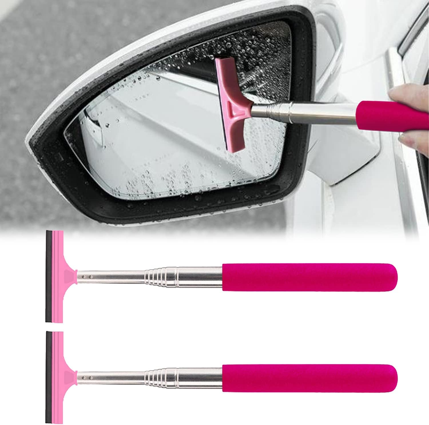 jeseny 2 PCS Car Rearview Mirror Wiper Telescopic Auto Mirror Squeegee Cleaner 98cm