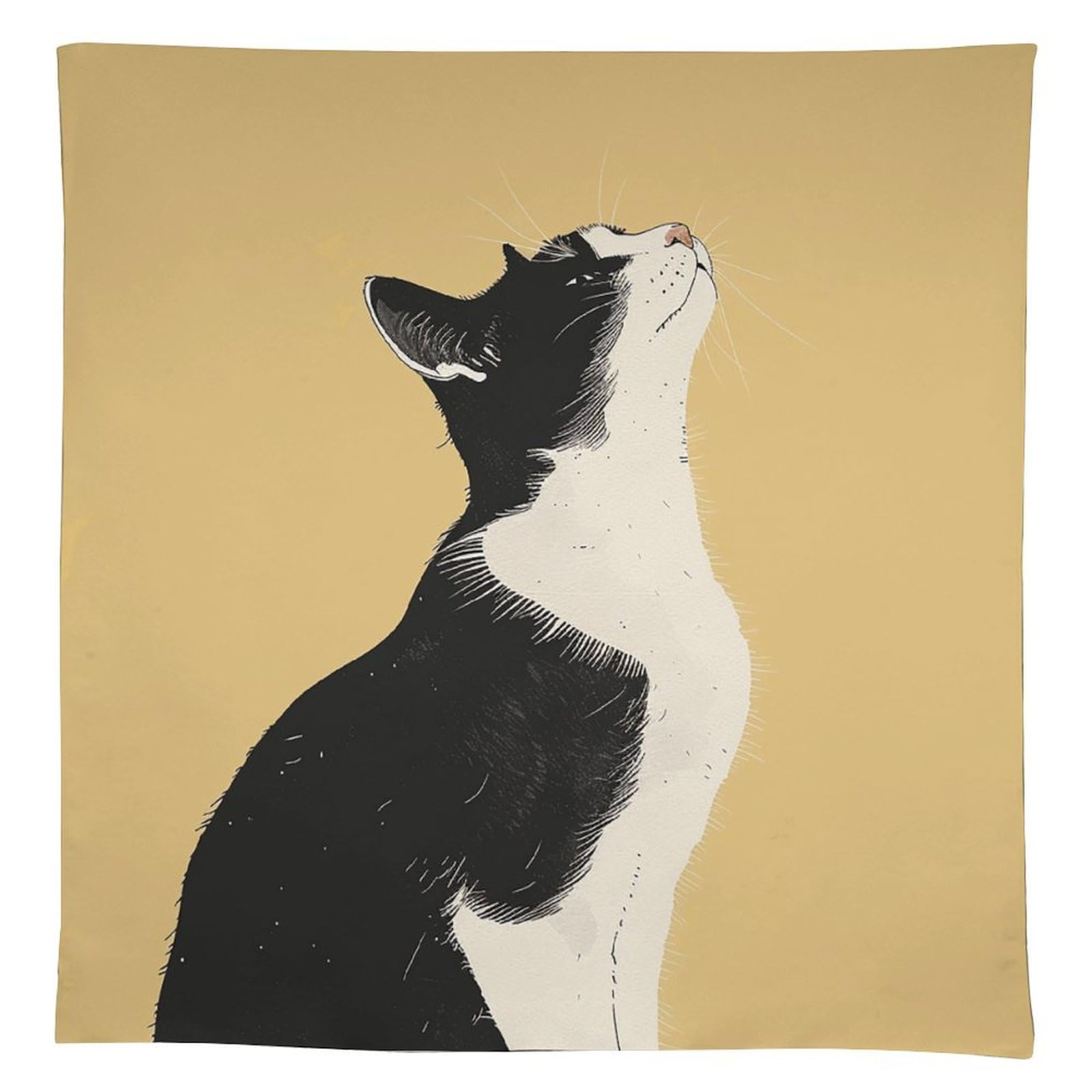 Nappe en lin chat noir et blanc 140x140 cm lavable pour table de cuisine