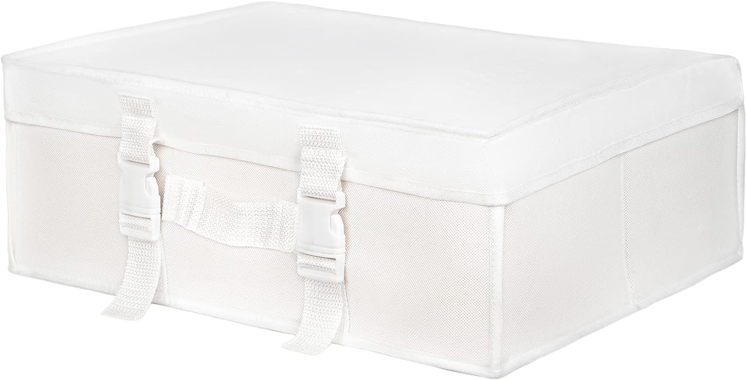 LPack Wedding Dress Storage Box - Bridal Gown Storage Bin and Preservation Box - Underbed Storage Bag Container For Clothes With Acid Free Tissue Paper (Medium, White)