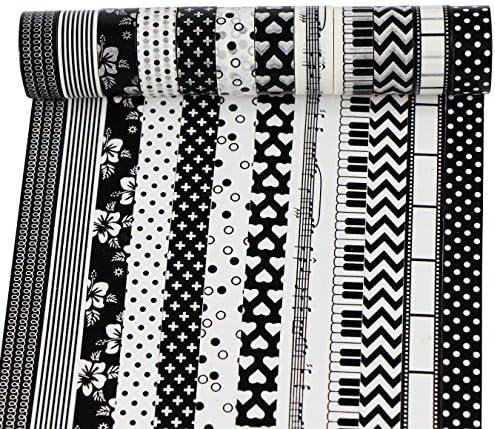 UOOOM 12pcs Decorative Washi Tape Masking Tape Adhesive Scrapbooking DIY Craft Gift (black)