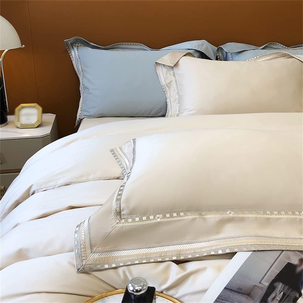 Embroidered 1000TC Cotton Bedding Set Soft Duvet Cover Set Sheet Set Pillowcase (Color : D, Size : 200 * 230cm)