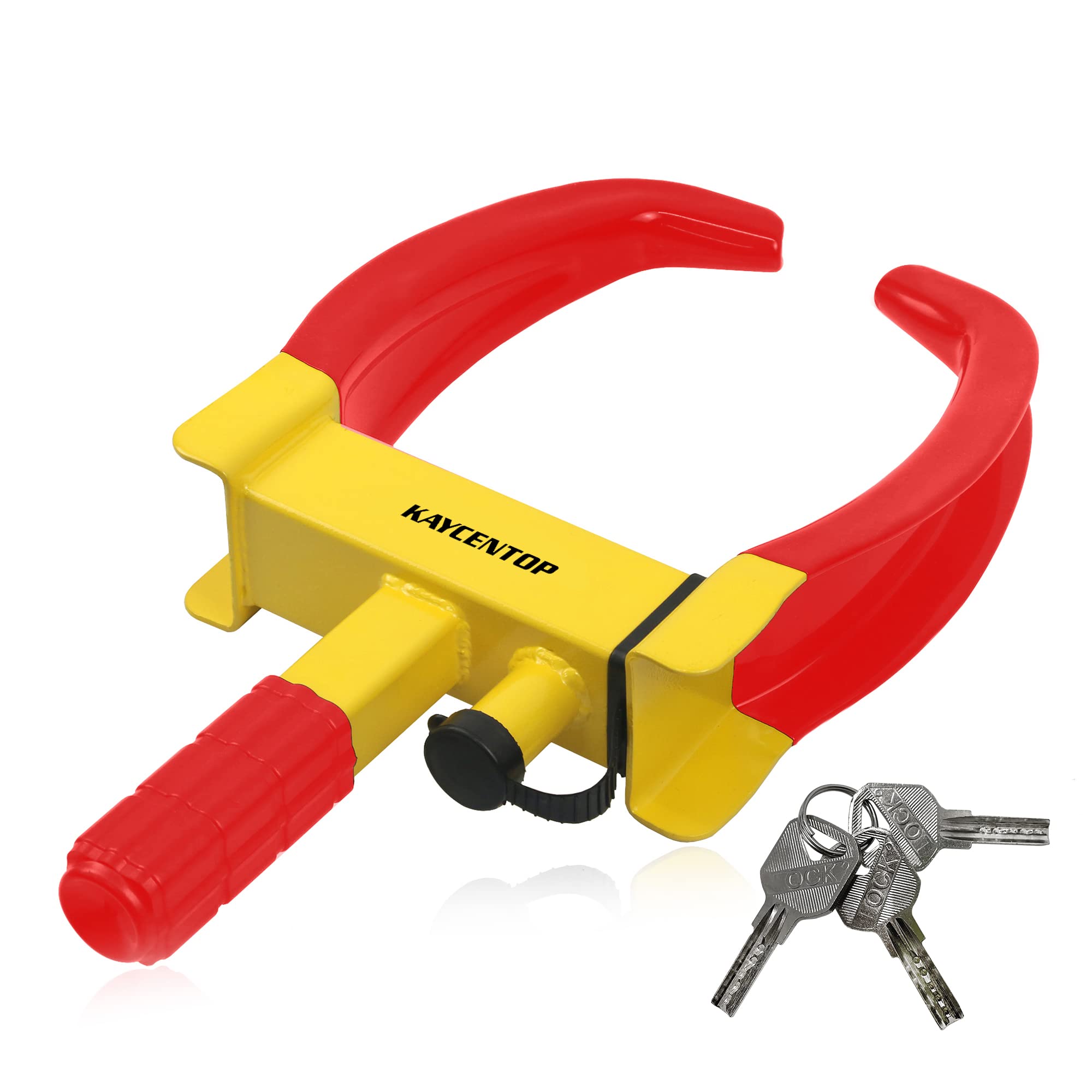 KAYCENTOP Wheel Clamp Lock Tire Lock Anti Theft Lock Fit Most Vehicles Max 11" Tire Width and 7" Reach for Trailers SUV Boats ATVs Motorcycles Golf Cart Great Deterrent Bright Yellow/Red, 3 Keys