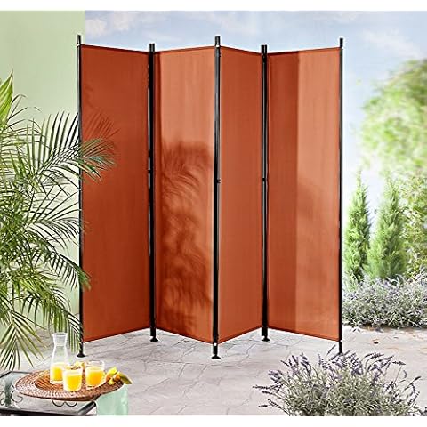 IMC Paravent 4-teilig terrakotta Raumteiler Trennwand Sichtschutz, faltbar/flexibel verstellbar, wetterfester Polyester-Stoff Cover