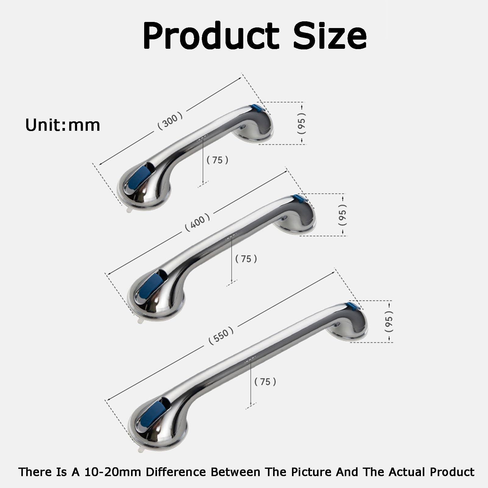 Maniglioni For Bagno, Corrimano Di Sicurezza For WC Con Ventosa, Portata 110 Kg, For Anziani E Donne Incinte(L-550mm)