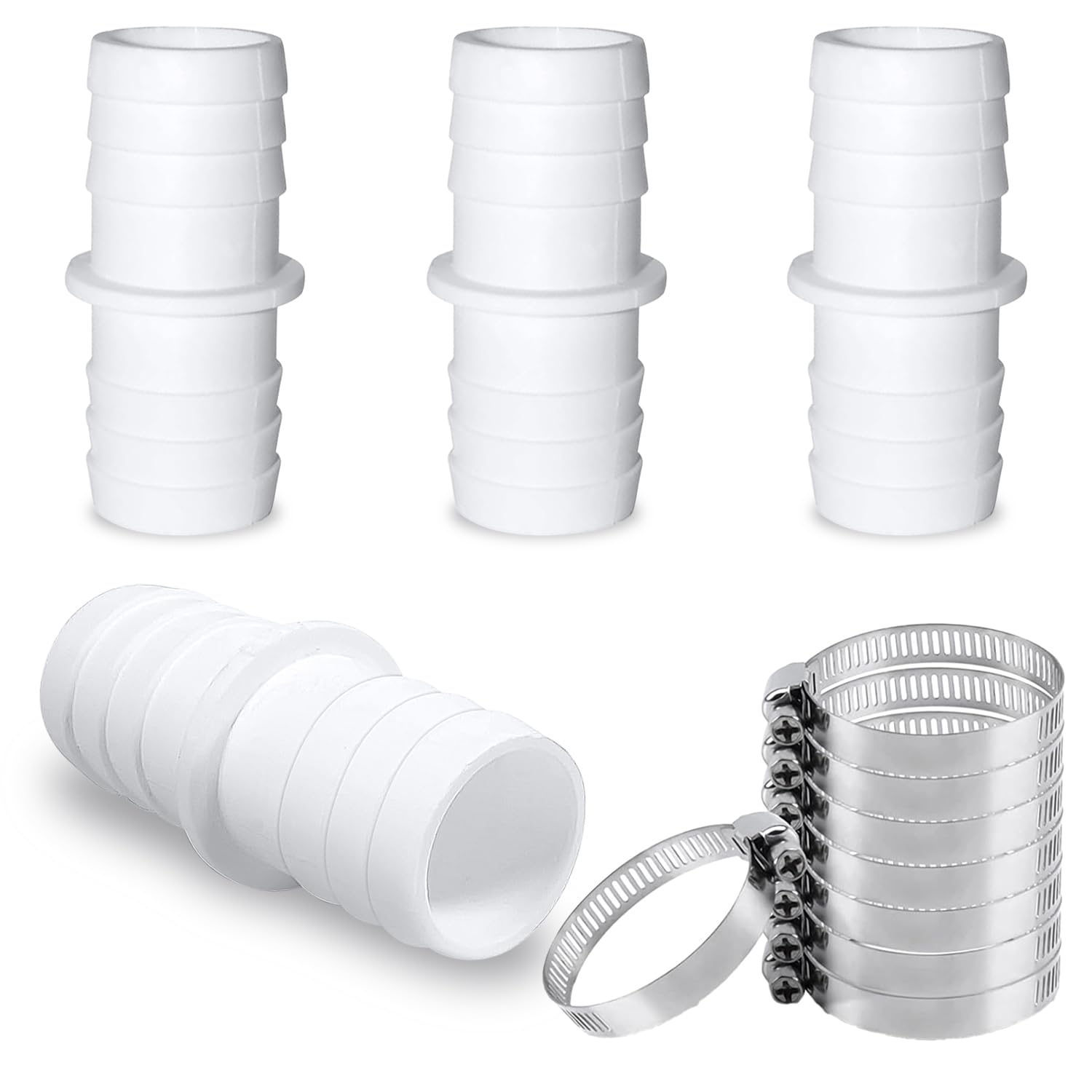 Set di 2 connettori per tubo con fascette stringitubo, adattatore per tubo da piscina, doppio raccordo (set da 2 da 32 a 38 mm