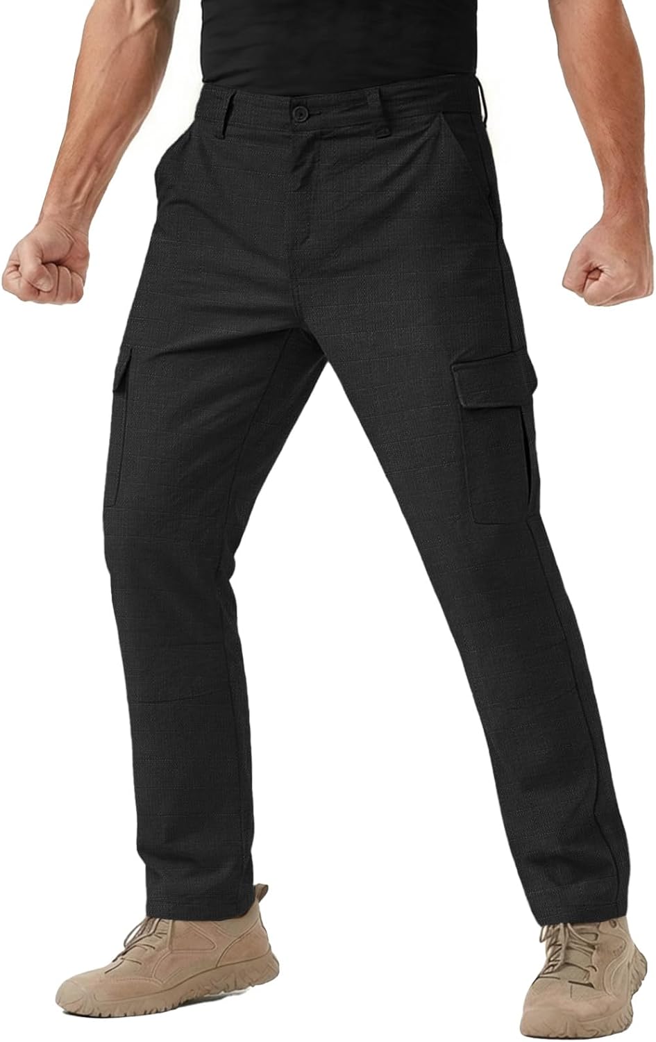 Runcati Mens Cargo Tactical Pants Water Resistant Lightweight Ripstop Outdoor Work Pants with Multi Pockets(No Belt)