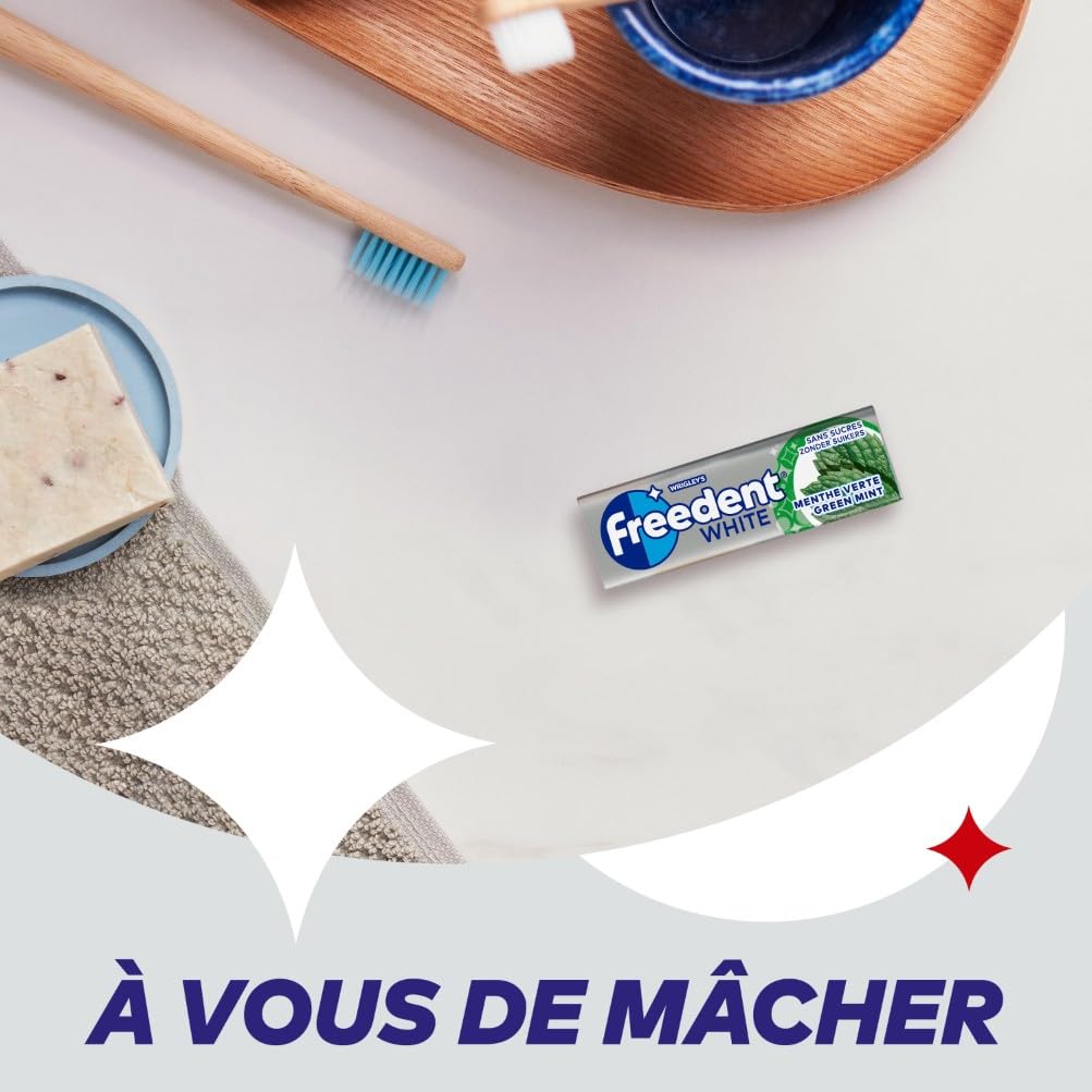 FREEDENT WHITE Chewing Gum Sans Sucre Goût Menthe Verte 30 Paquets 300 Dragées 420g