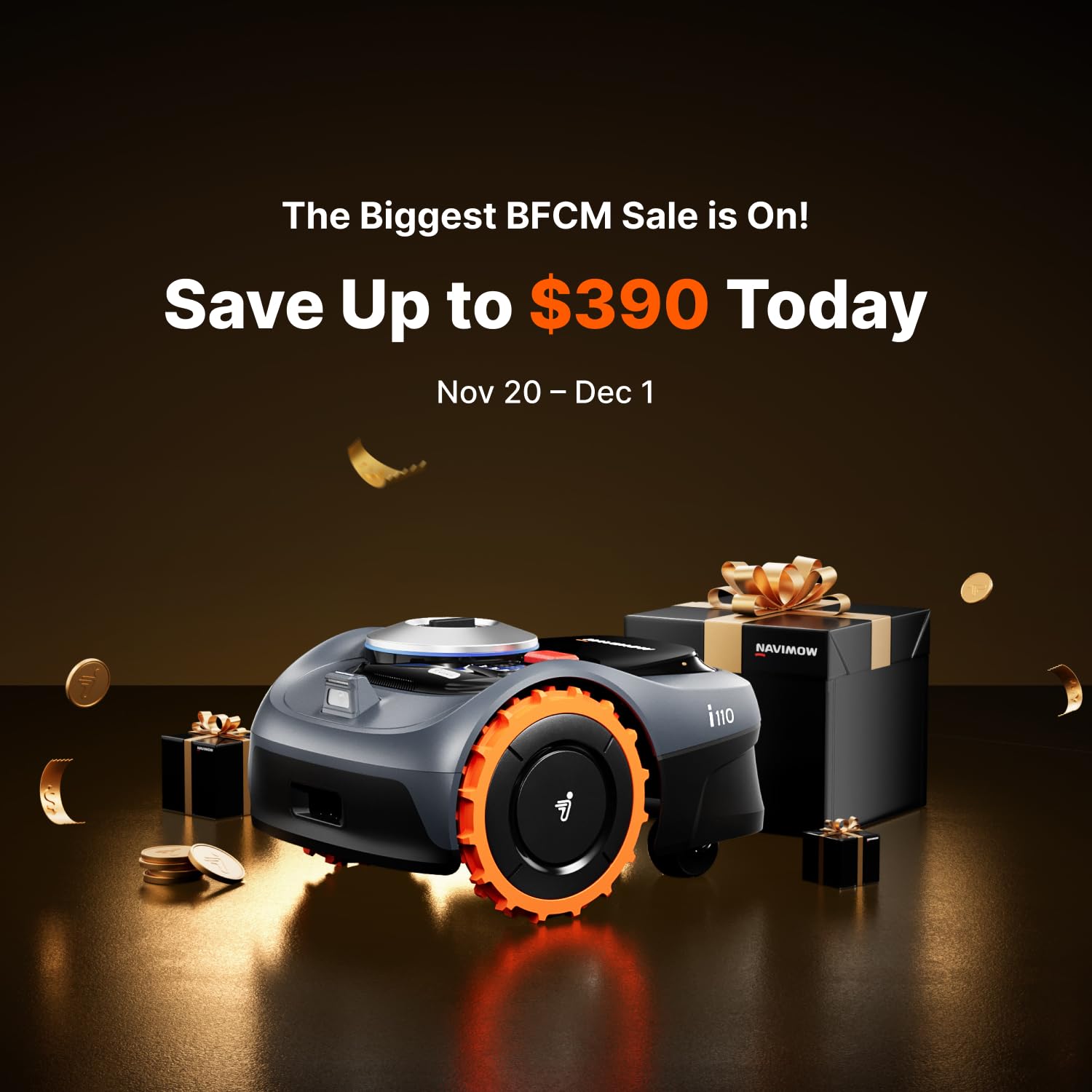 Segway Navimow i110N Robot Lawn Mower Perimeter Wire Free 1/4 Acre RTK+Vision Robotic Lawnmower, AI-Assisted Mapping, Virtual Boundary, APP Control, 58dB(A) Quiet, Multi-Zone Management