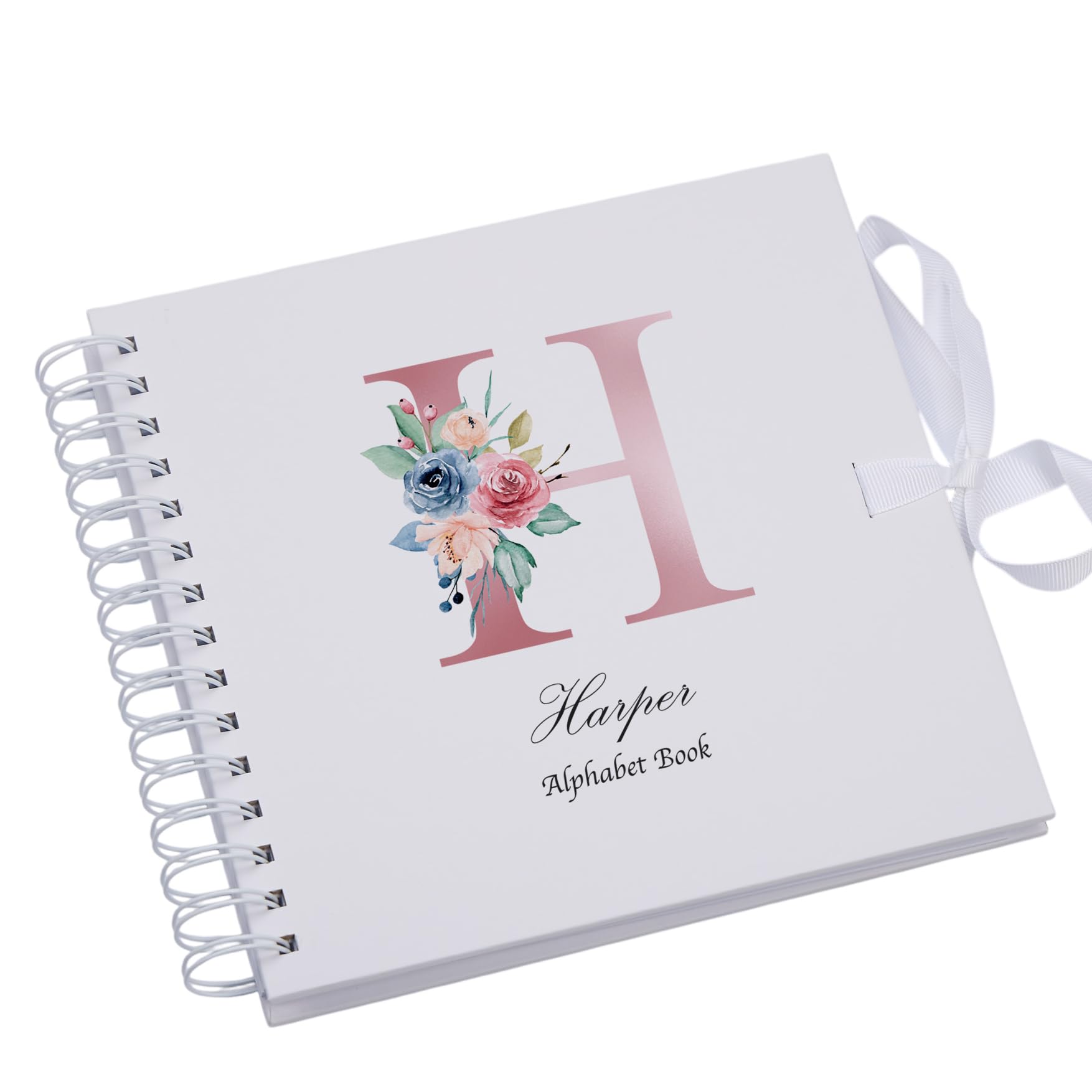 Ukgiftstoreonline White Personalised Pink Letter Monogram Scrapbook Photo Album Or Guest Book