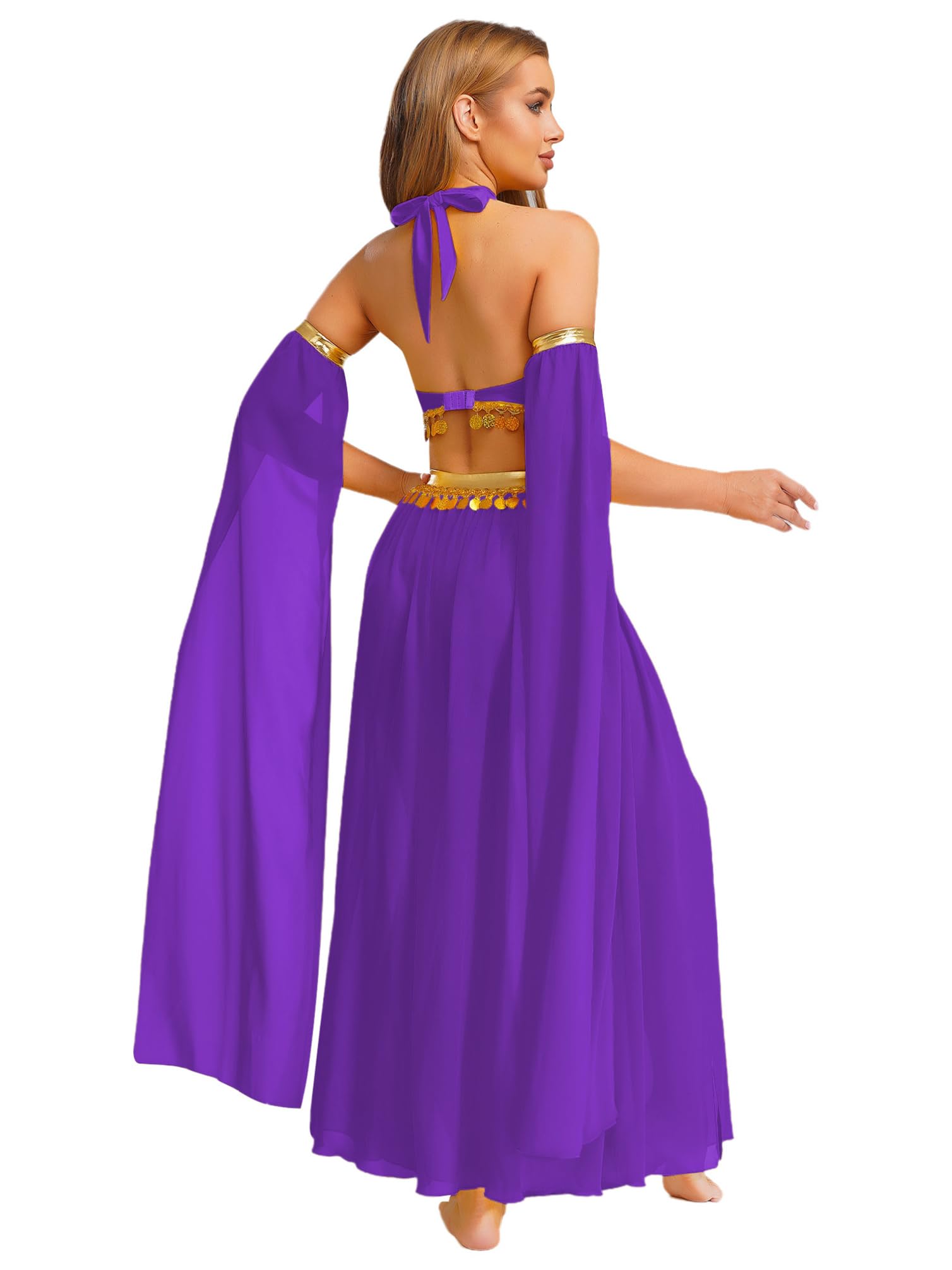 Set da 2 pezzi da donna per danza del ventre, con allacciatura al collo, top e maxi gonna, gonna da ballo indiana