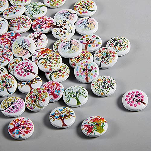 WILLBOND 100 Pièces Boutons Blanc Mélangé Boutons Ronds à 2 Trous 15 mm Boutons de Couture d’Artisanat Boutons en Bois pour Tricot Couture à Main DIY Décoration d’Artisanat