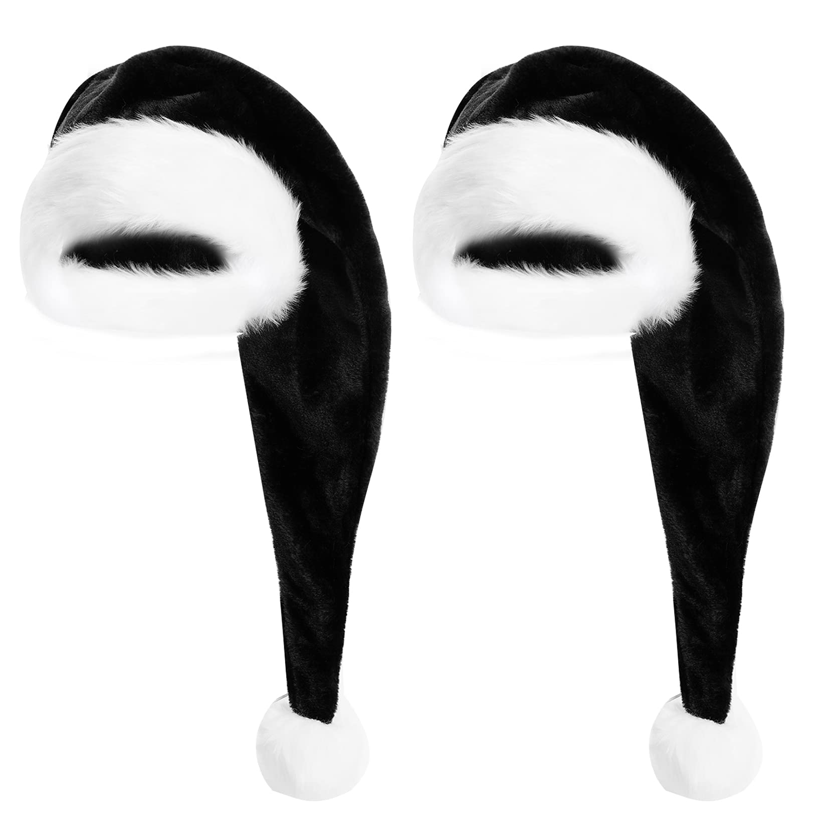 2 Packs Fluffy Santa Hats 29.5 Inch Black Santa Hats Unisex Velvet Hats for Christmas New Year Festival Party Decorations