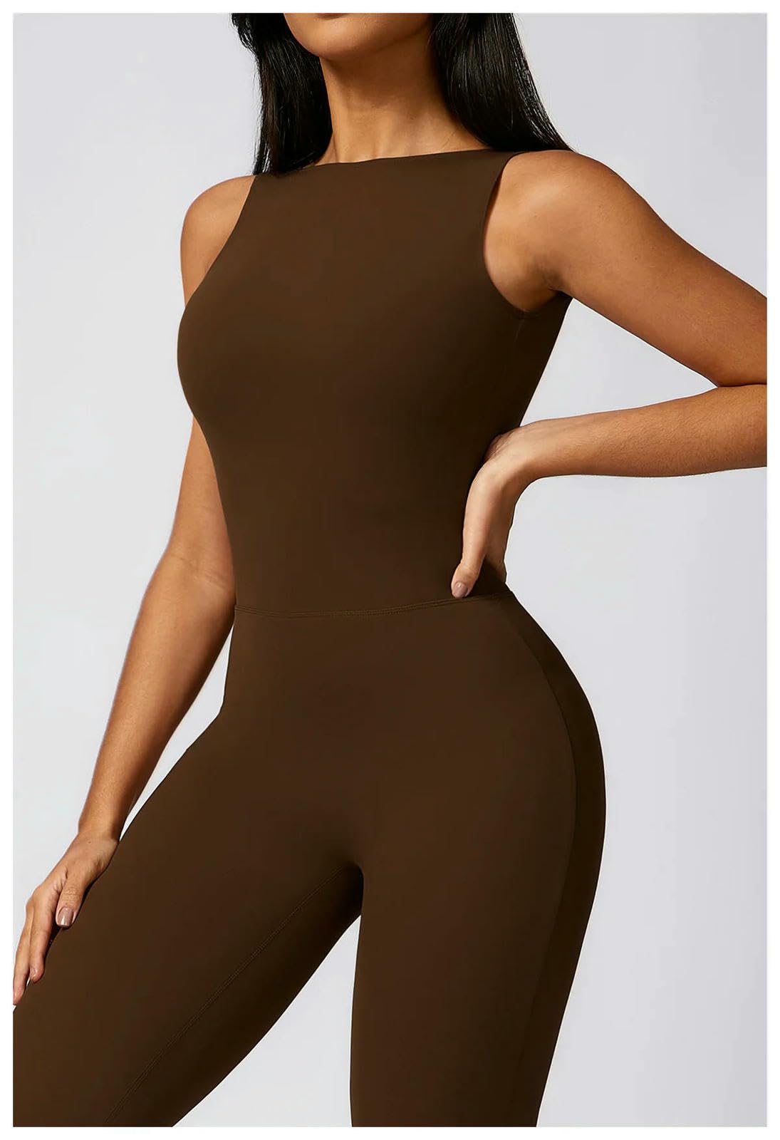 Shapewear Sexy V Back Jumpsuit Gym Set Women Sport Training Yoga Kombinezon Fitness Kombinezon Bodysuits Bodysuits Sportswear Brzozowa Brązowy-L