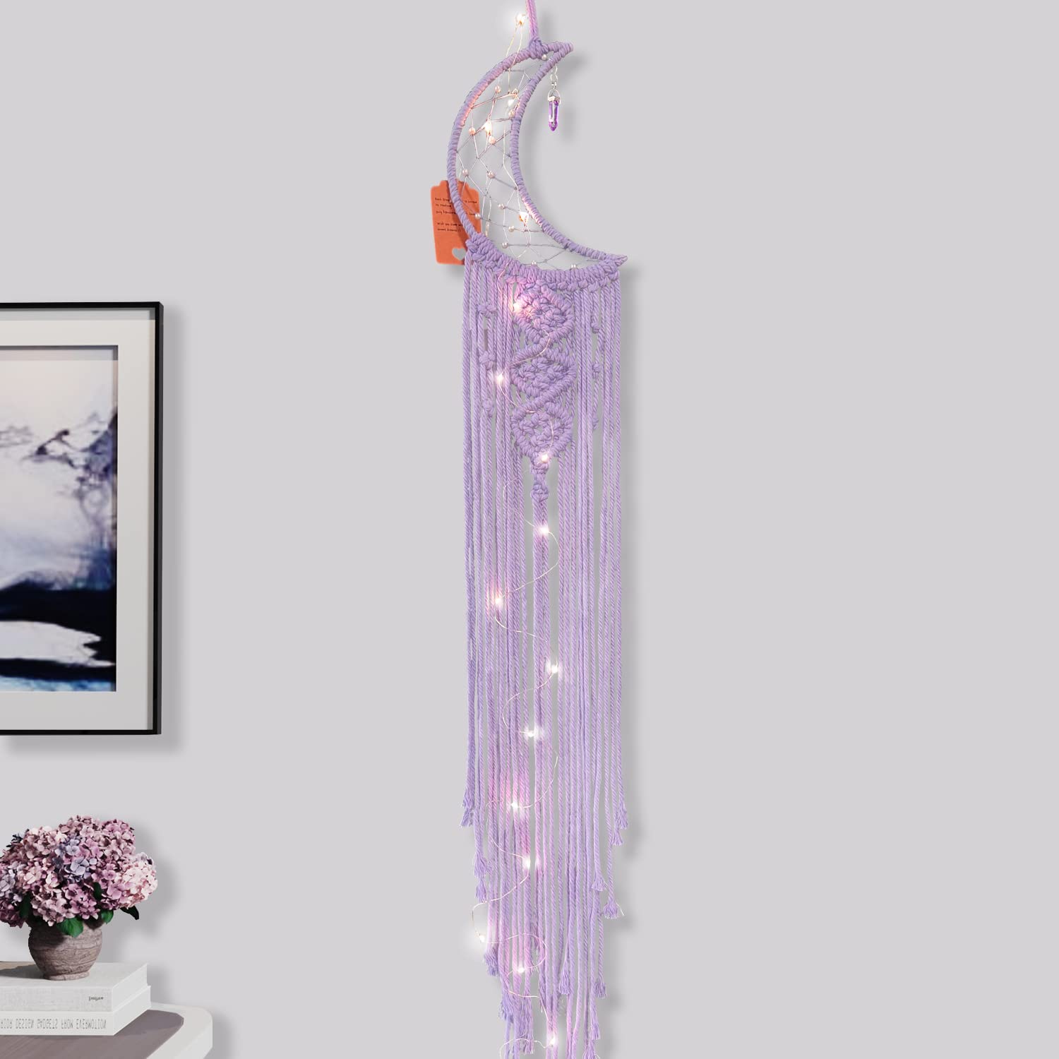 Dream Catchers with Led Lights Moon Room Decor Macrame Dreamcatcher Gifts for Mom Friends Girls Bohemian Bedroom Handmade Wall Hanging Decoration