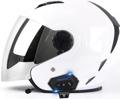 Casco Bluetooth para motocicleta 34, casco retro abierto con visera solar, casco de moto Jet para hombres y mujeres adultos, casco aprobado por DOT