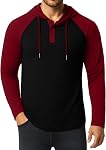 KUYIGO Pantalon à capuche homme manches longues Gym Pullover Sweatshirt à capuchon à capuchon avec manches contrastées, cordon de serrage et col bouton pour la gym, le voyage ou l'usure quotidienne décontractée