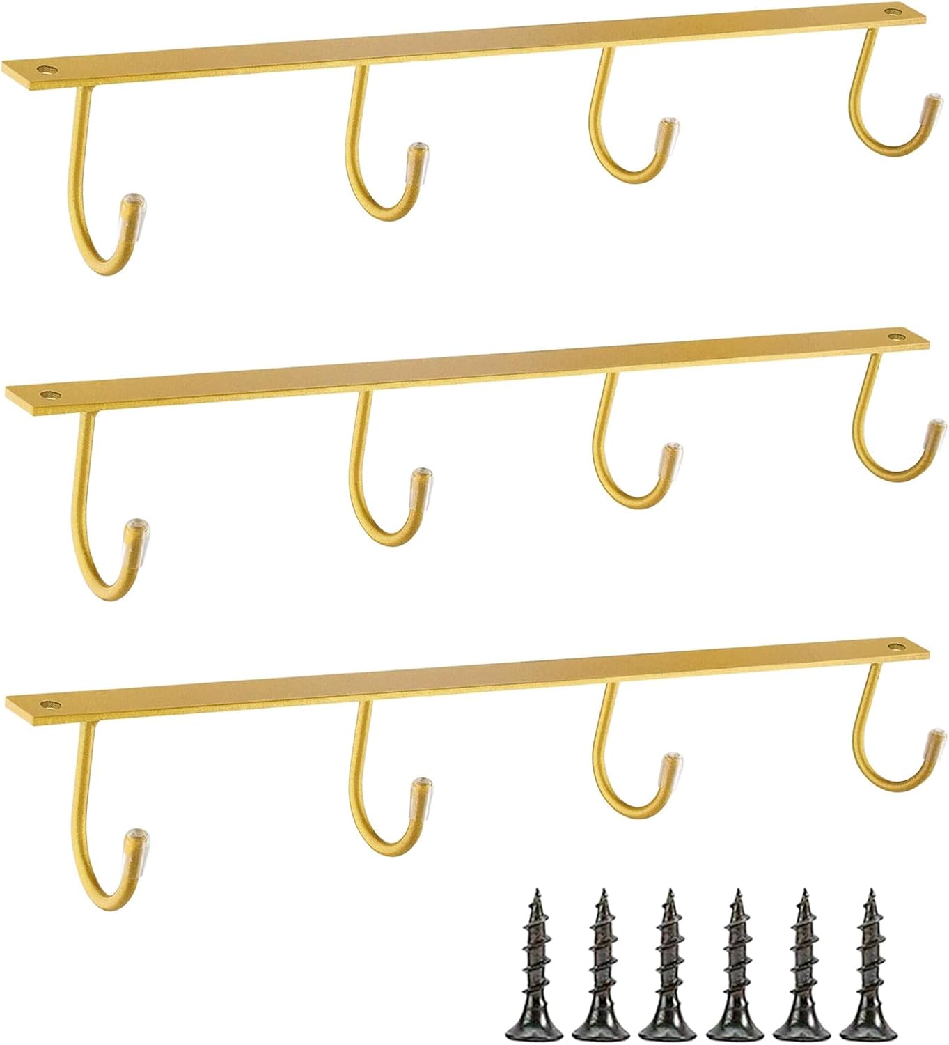 Mug Hanger Under Cabinet 3 Pcs Iron Mug Rack Wall Mounted Coffee Cup Rack Storage Organizer for Kitchen Dining Bar - Gold