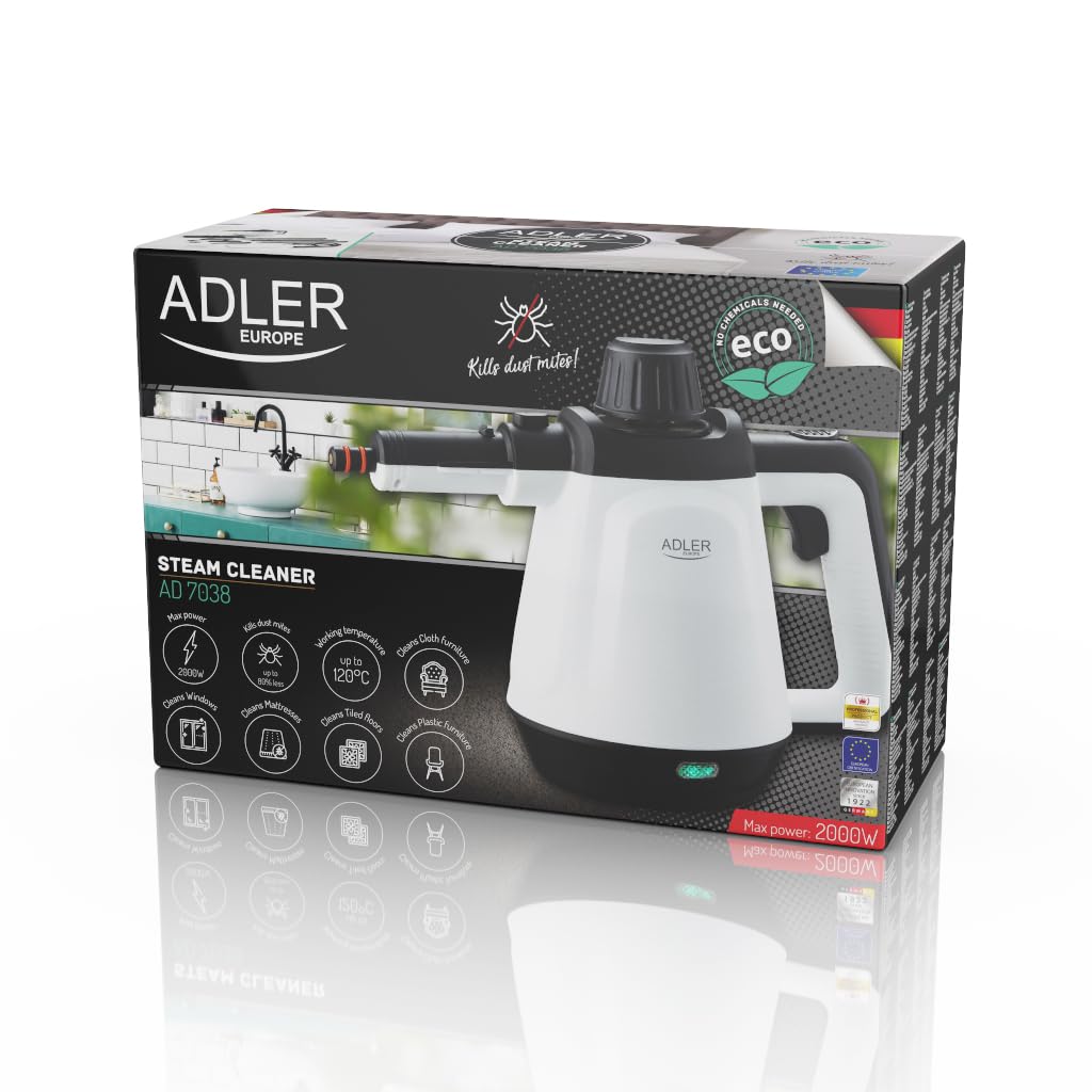 Adler AD7038 Limpiador Vapor Presión 2000W 44 g/min 450ml 12 Accesorios