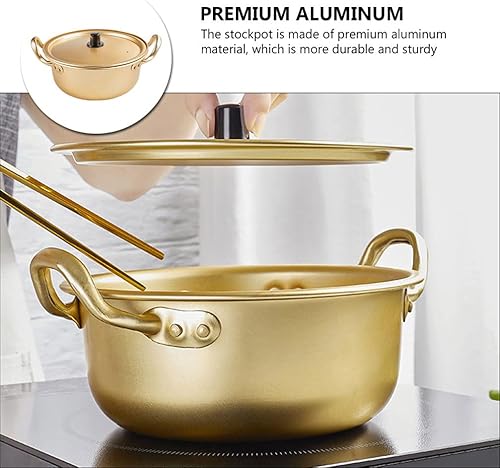Miniatura 9 de Vaguelly Olla de fideos coreanos de 3 piezas, olla de ramen de aluminio, olla de cocción de ramen coreano con tapa y doble asa de calentamiento