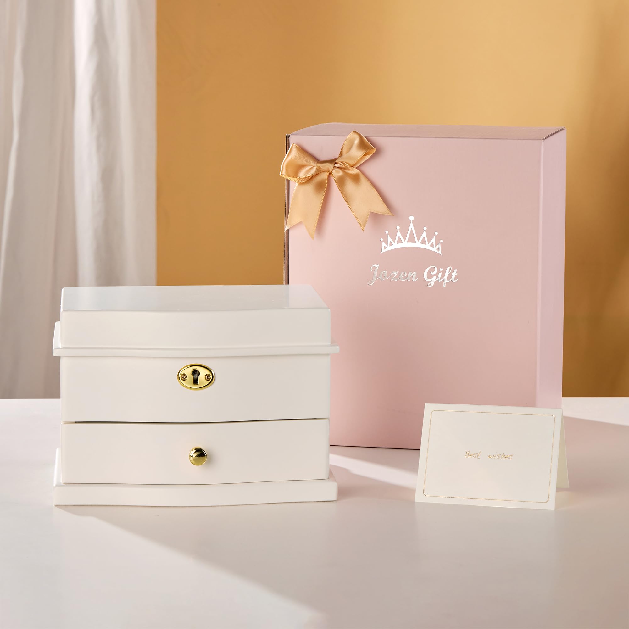Joyero musical de bailarina con espejo para niñas, caja de música para almacenamiento de joyas para niños (blanco-L)