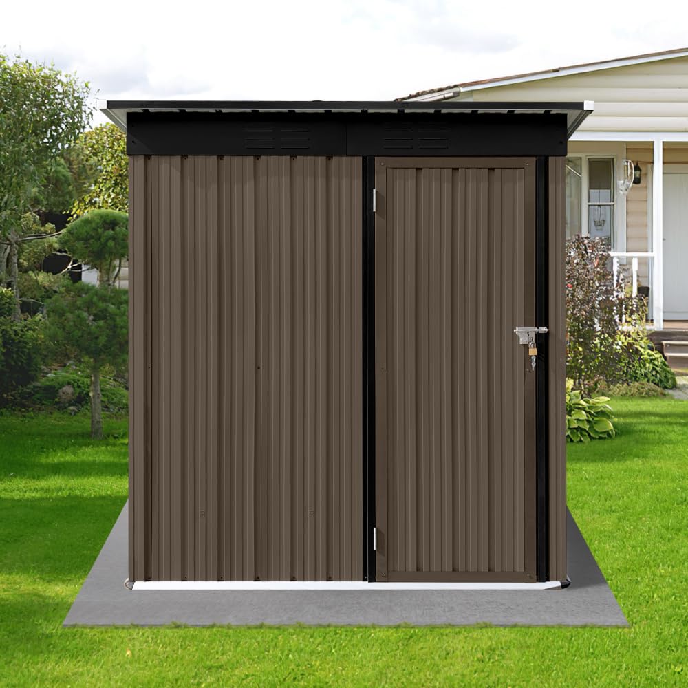 5ft x 4ft Metal Garden Storage Shed with Apex Roof for Outdoor Use Brown and Black Durable Steel Backyard Tool Storage