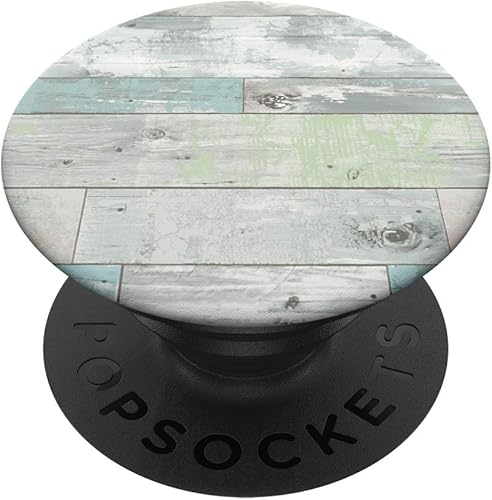 Agarre y soporte para teléfonos y tabletas con diseño vintage de chapa azul con aspecto de madera de granero reciclada.