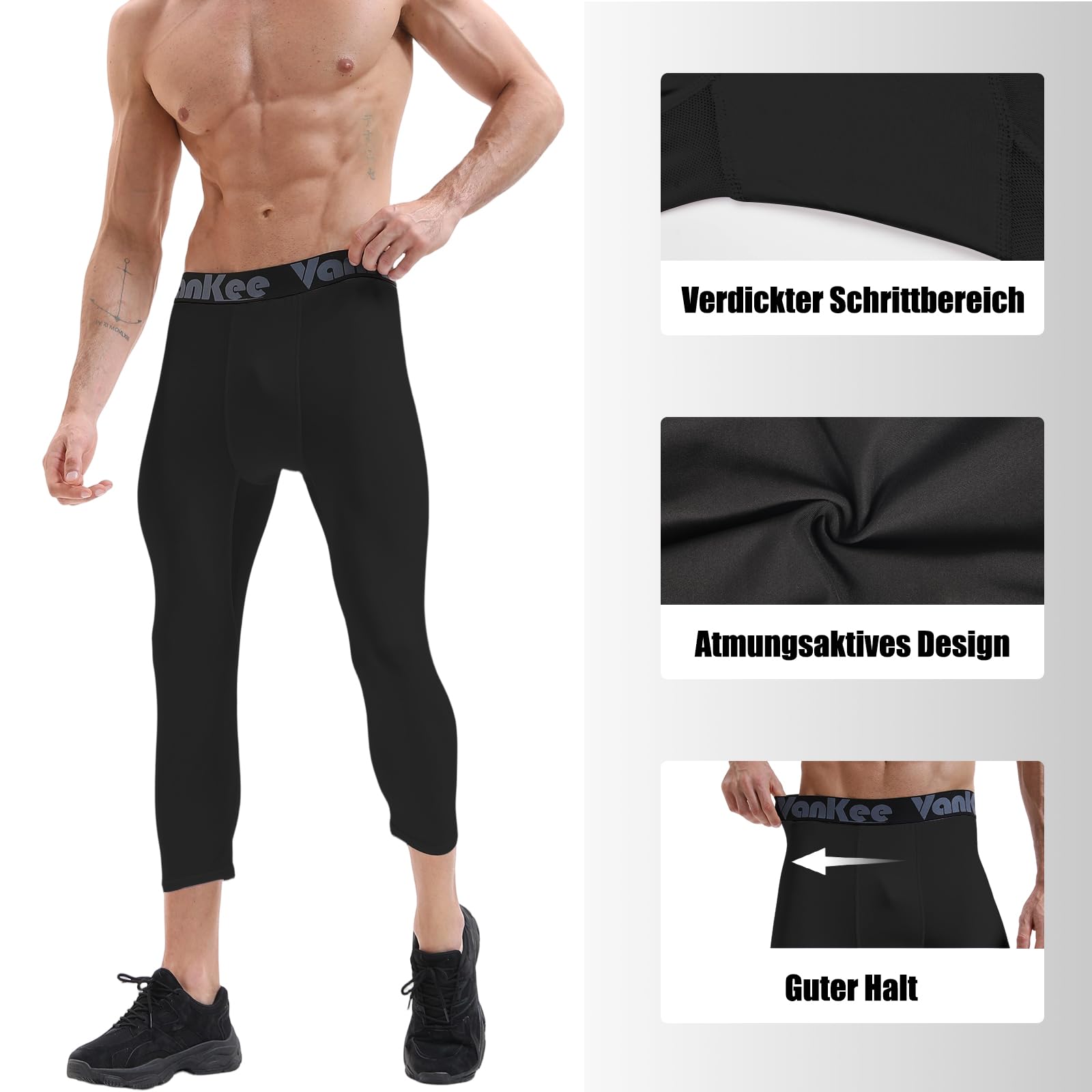 Pantalones de Hombre Compresión 3/4 Malla Transpirable Secado Rápido para Basketball Gym Fútbol