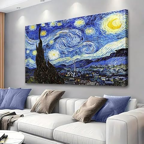 msspart Starry Night by Vincent Van Gogh Canvas Wall art, Classic Painting Reproduction Pictures Poster, Artwork Prints for Home Decoration