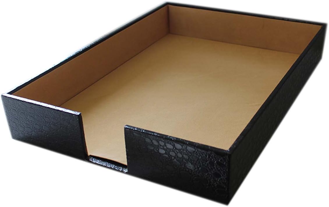 JAGS Leather Paper Tray Crocodile Print Home Room Desk Organiser Accessories (Black)