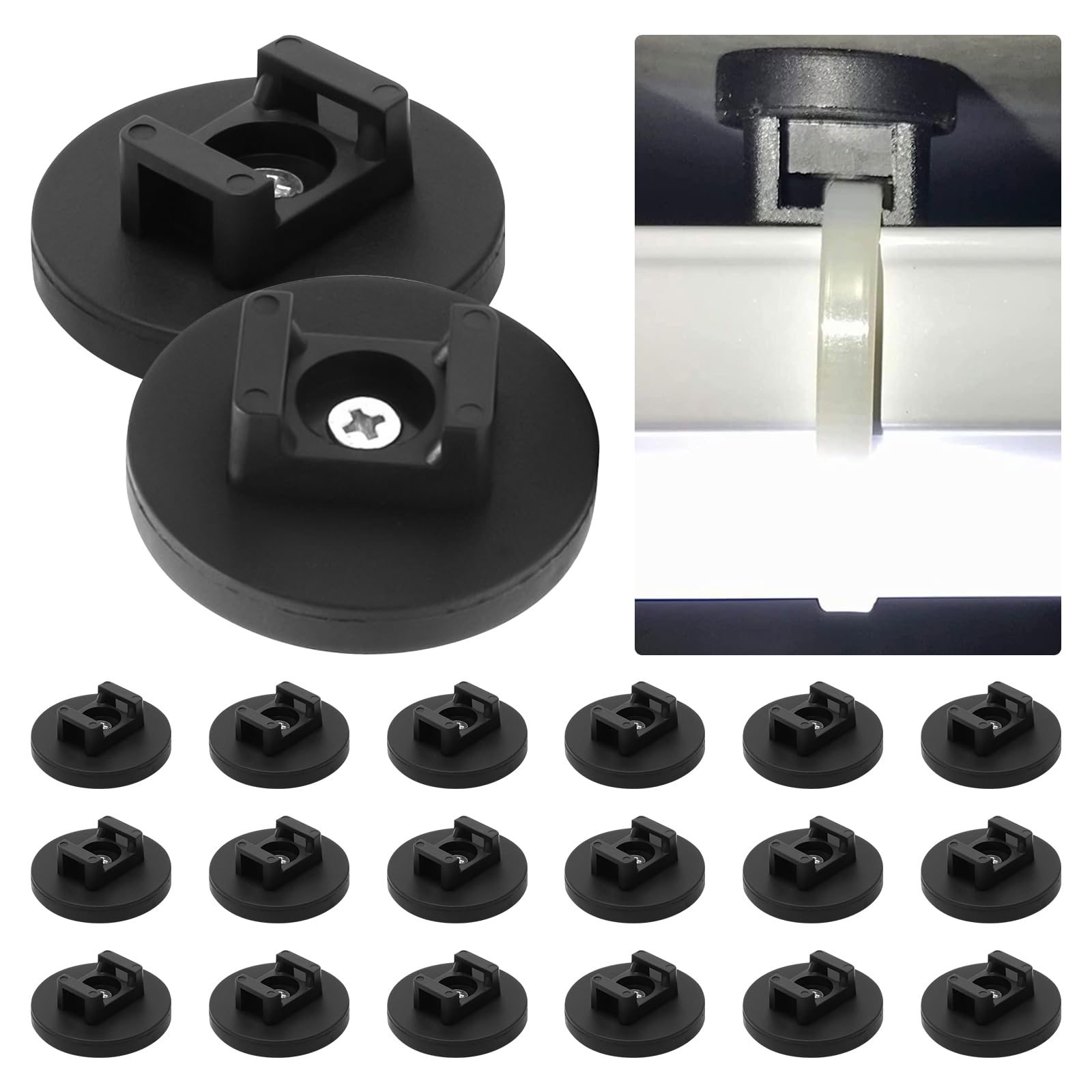 20 unidades de soportes magnéticos para bridas de cables - Soporte magnético de base de 43 mm para la organización de cables - Fuerza de tracción de 8,5 kg
