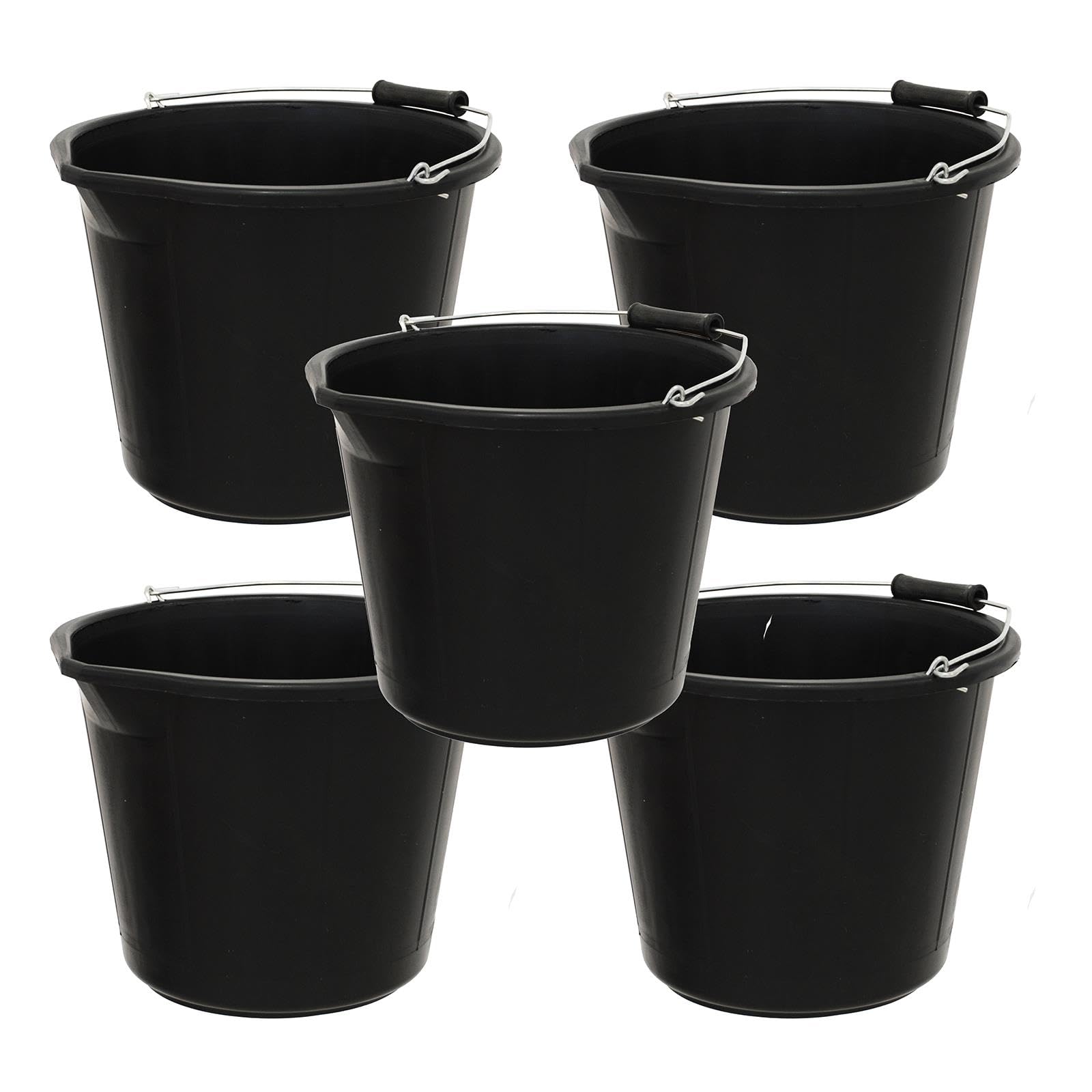 Simpa Black 14L / 3 Gallon Heavy Duty Builder's Bucket - Set Of 5