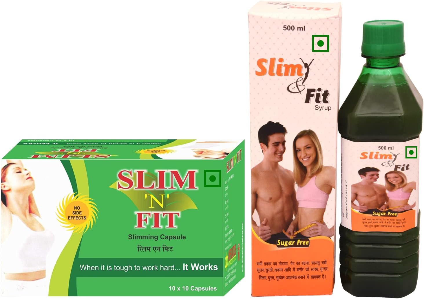 Afflatus Ayurvedic Slim & Fit Capsule & Syrup || Healthy Weight Management Formula- (100 Capsules + 500ml x 2 Syrups)