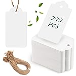 SallyFashion 300PCS Gift Tags with String Attached, 1.7 x 2.8 inch Kraft Paper Hang Tags for Clothes DIY Crafts Wedding Holiday (White)