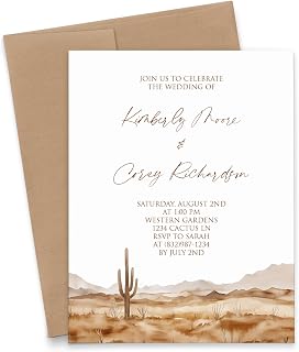 Western Wedding Invitations With Envelopes, Rustic Wedding Invites Personalized Country Theme Invitations Customizable, Marriage Celebration Invite, Your choice of Quantity and Envelope Color
