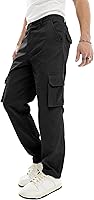 PLEPAN Men's Straight Leg Stretch Cargo Pants - Lightweight Relaxed Fit Elastic Waist Multi-Pocket Pants for Casual Hiking Work