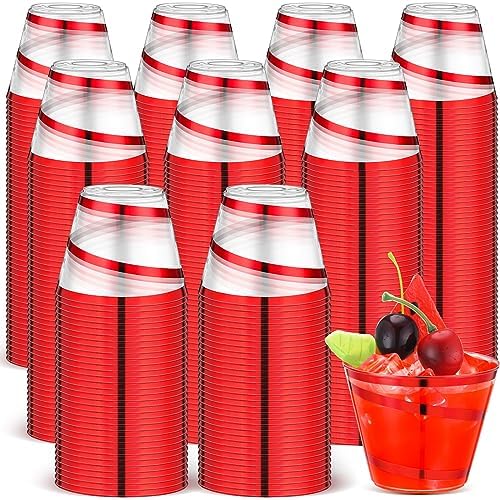 Uiifan 100 Pcs 9oz Red Clear Plastic Cups for Party Red