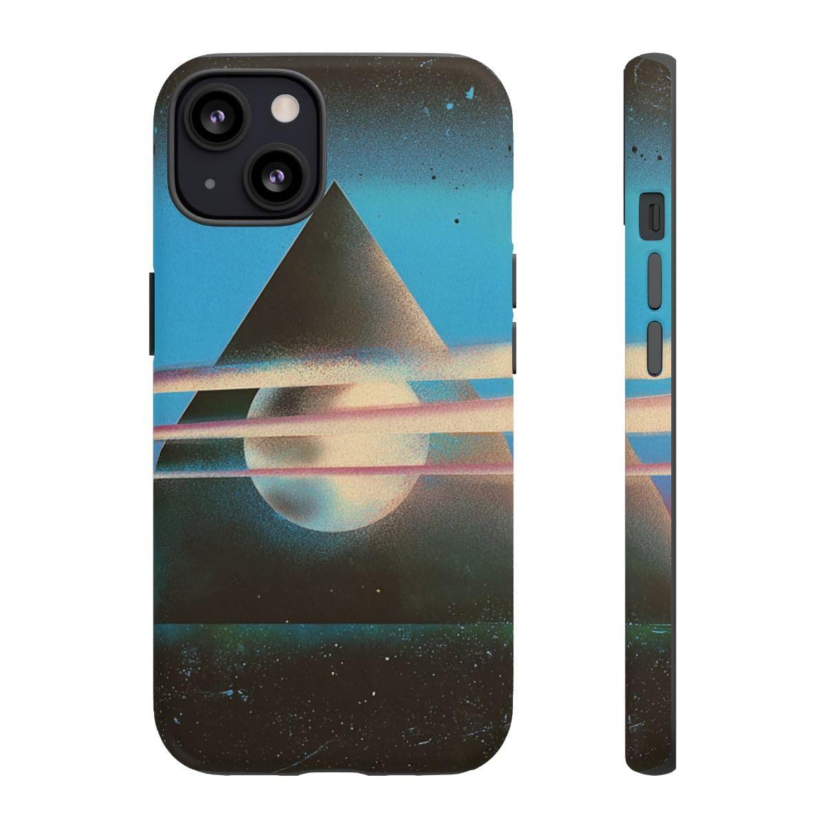 Coque iPhone 13 mate au design pyramide géométrique surréaliste noire - 3
