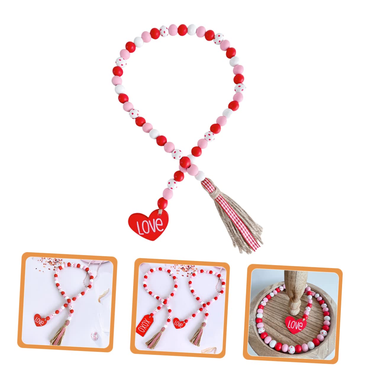 Zerodeko 4-teiliges Valentinstag- Handgefertigte Holzperlengirlande Mit Quaste Für Die Dekoration Zu Hause Oder Bei Veranstaltungen