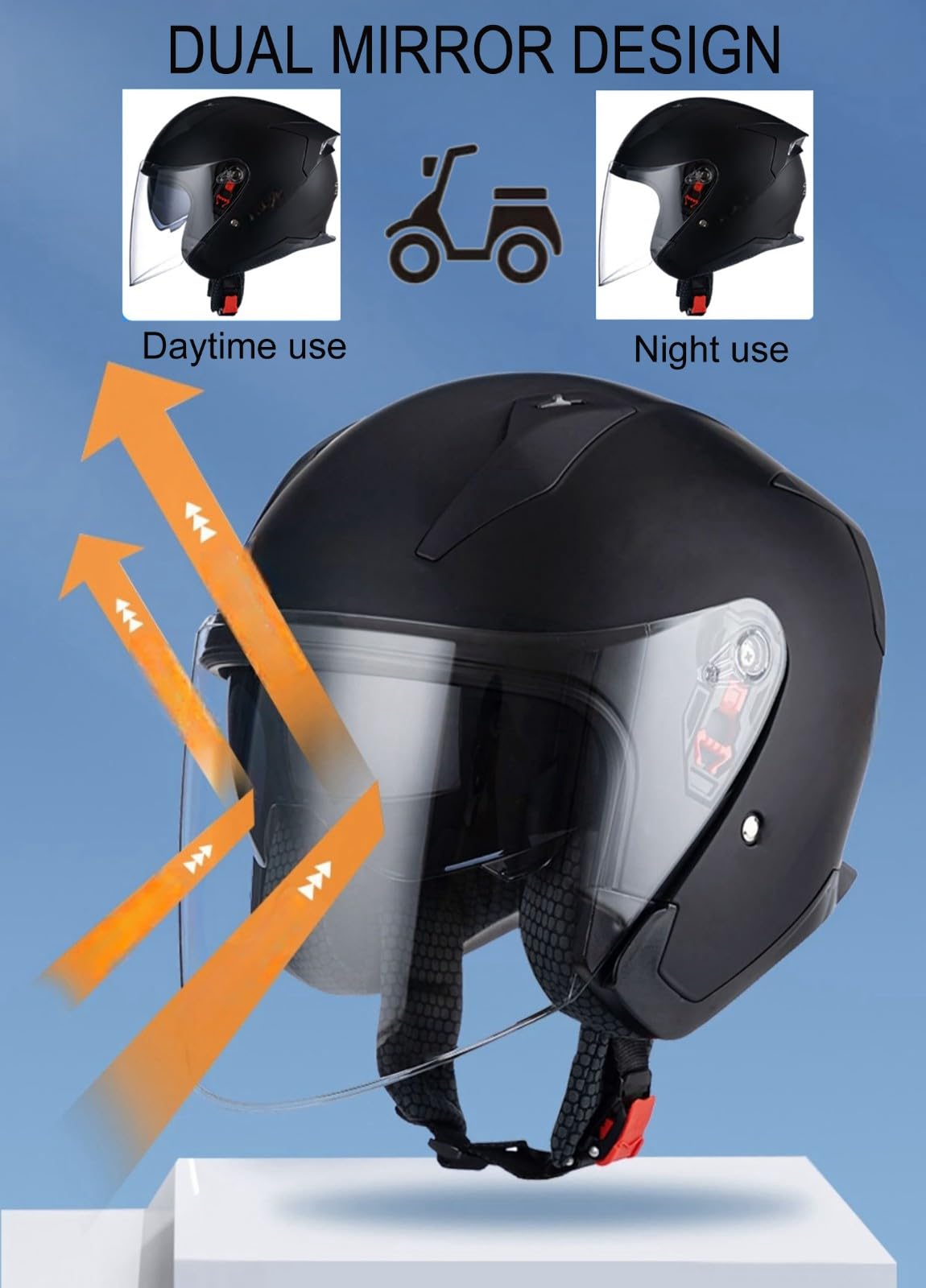 Otwarty kask motocyklowy z podwójnym wizjerem, kask na skuter, motorower, do jazdy po mieście, uniseks