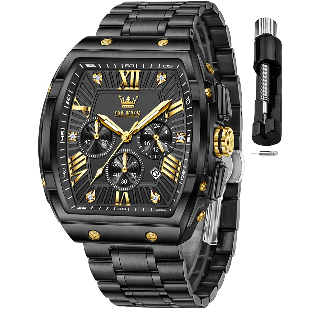 Mens Watches Analog Quartz Chronograph Square Dress Watch for Man Stainless Steel or Leather Band Waterproof Luminous Date Male Watch