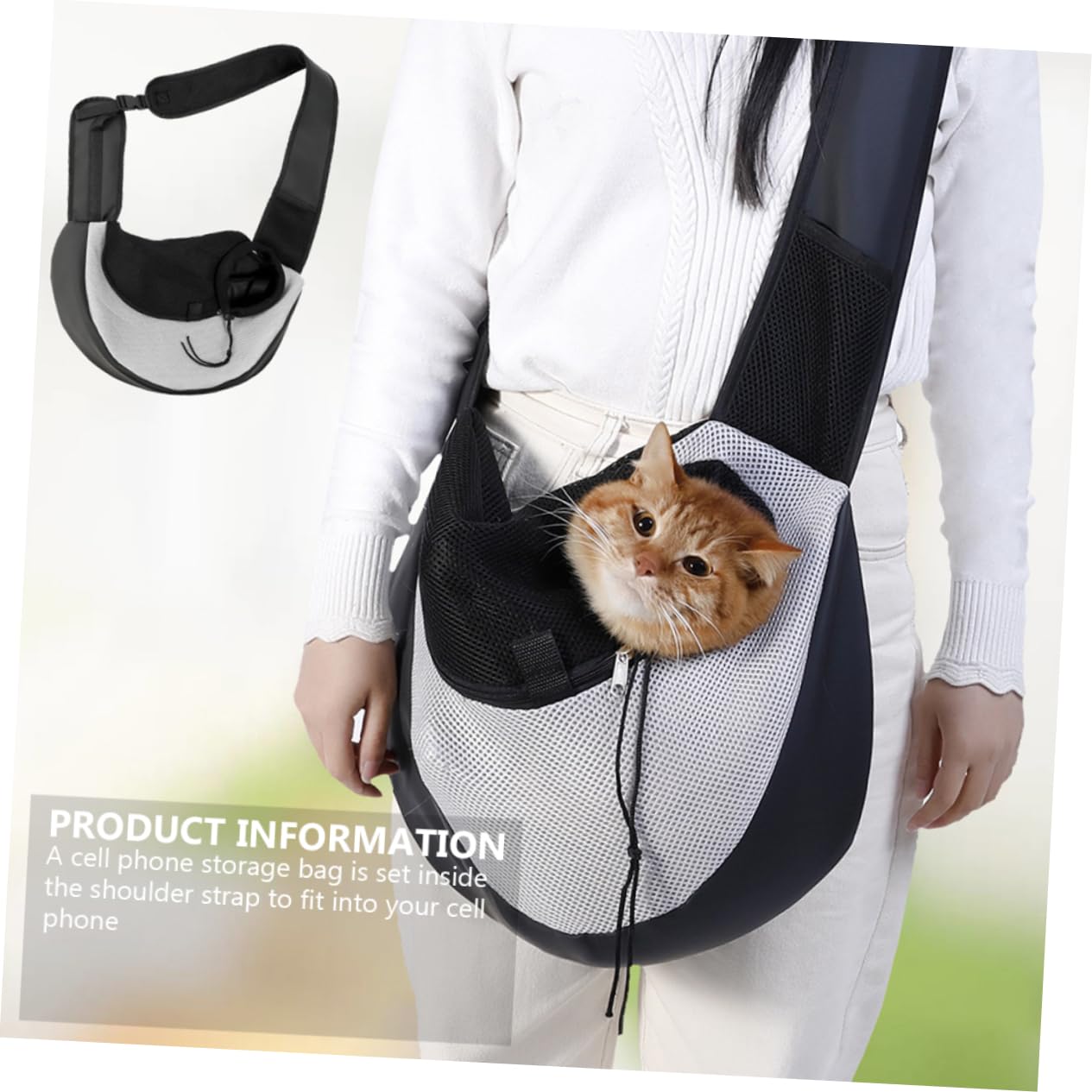GRIRIW Puppy Travel Bag Pet Supplies Adjustable Collar Phone Pocket Portable Folding Dog Bag Random