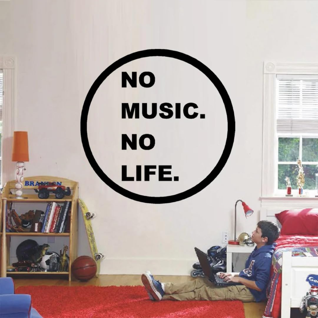 WEIMEIJIE No Music, No Life Wall Stickers, Quote Stickers, Vinyl Music Room, Studio, Bedroom, Living Room Decor